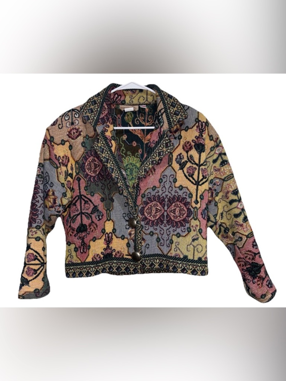 Vintage Painted Pony Tapestry Jacket Cropped Floral USA Medium